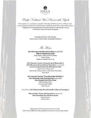 Oregon/Washington Wine Dinner @ Brice House | Annapolis | Maryland | United States